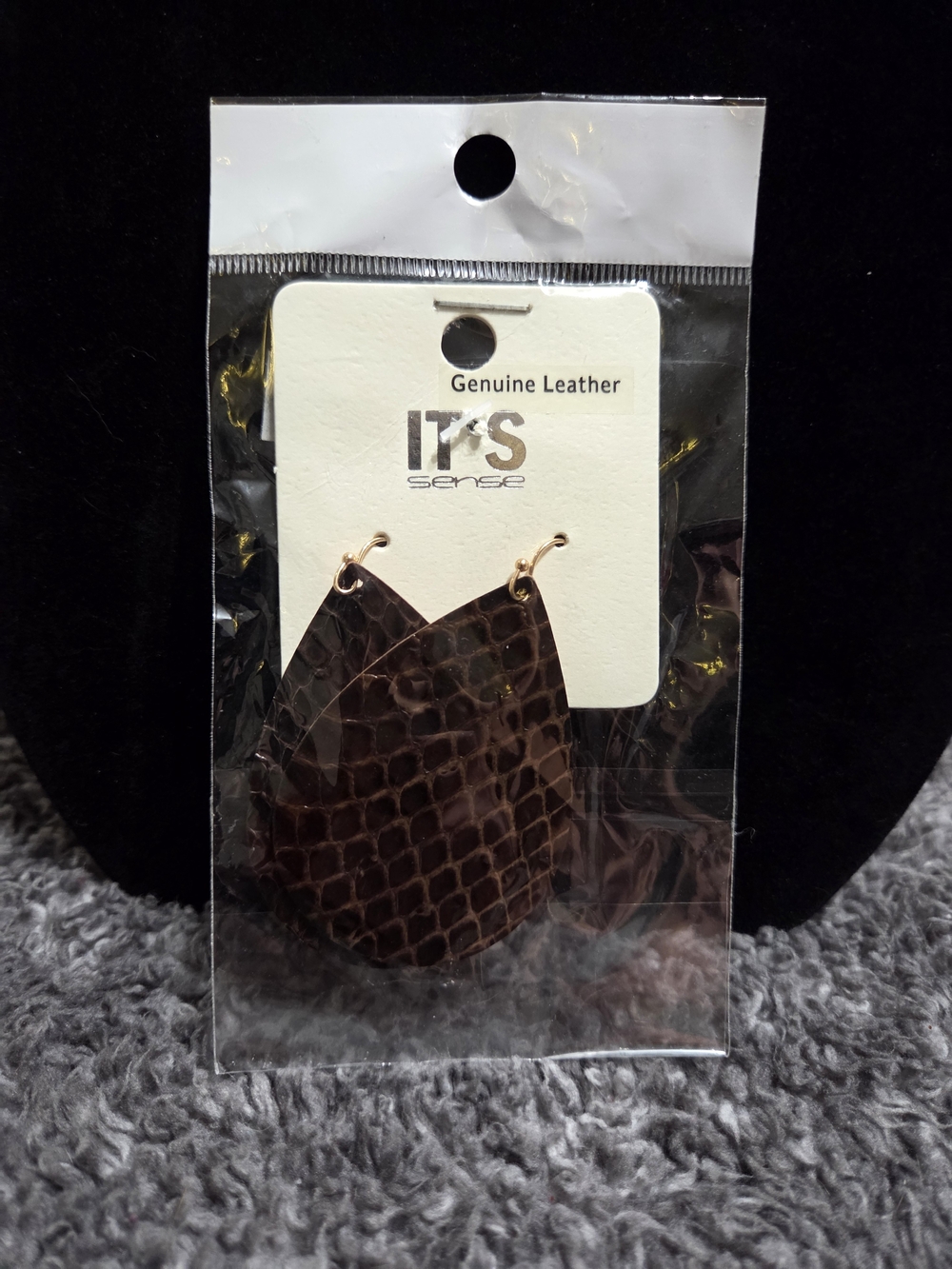 Brown Croc-Embossed Leather Teardrop Earrings